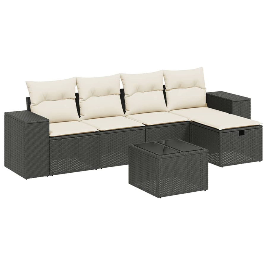 6-Delige Loungeset Met Kussens Poly Rattan Zwart