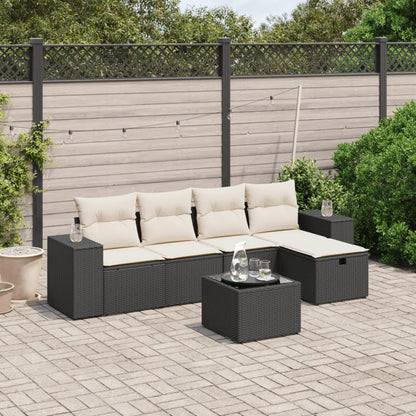 6-Delige Loungeset Met Kussens Poly Rattan Zwart