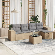 Loungeset 6-delig poly rattan gemengd beige