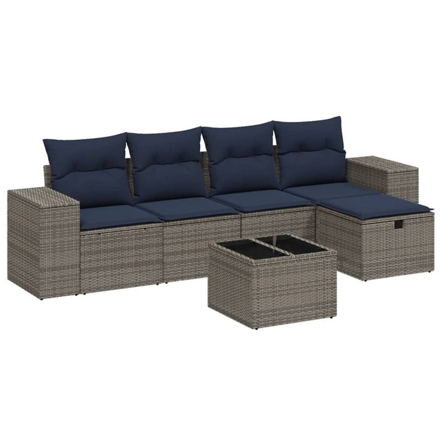 6-Delige Loungeset Met Kussens Poly Rattan Grijs