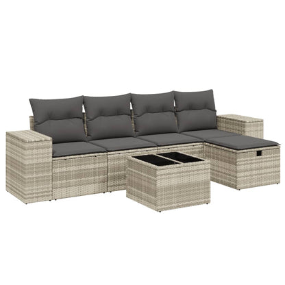 6-delige Loungeset met kussens poly rattan lichtgrijs