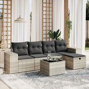 Loungeset 6-delig poly rattan lichtgrijs