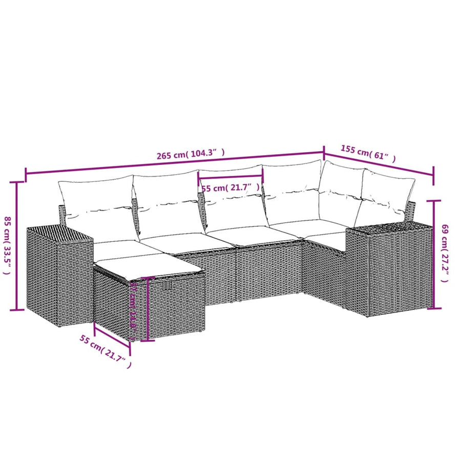 6-Delige Loungeset Met Kussens Poly Rattan Zwart