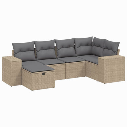 6-Delige Loungeset Met Kussens Poly Rattan Gemengd Beige