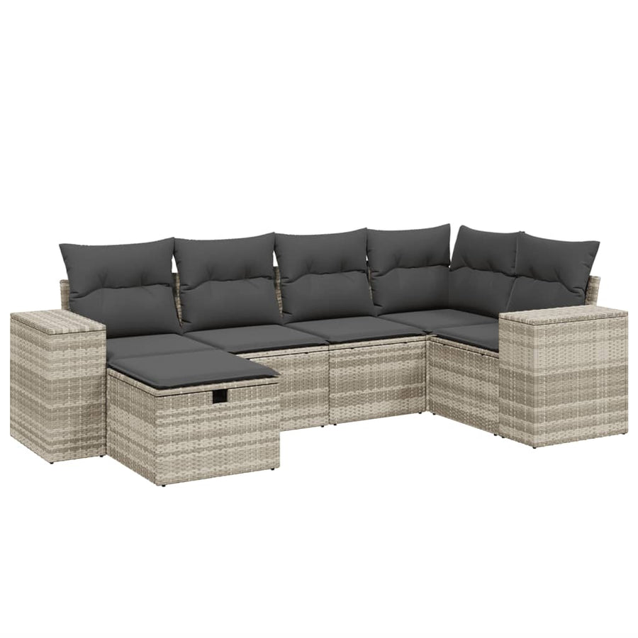6-delige Loungeset met kussens poly rattan lichtgrijs