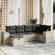 Loungeset 6-delig poly rattan lichtgrijs