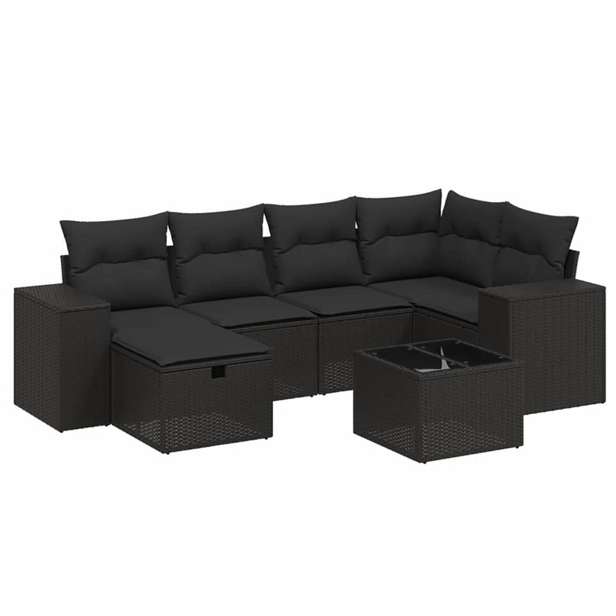 7-Delige Loungeset Met Kussens Poly Rattan Zwart