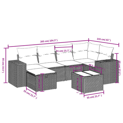 7-Delige Loungeset Met Kussens Poly Rattan Zwart