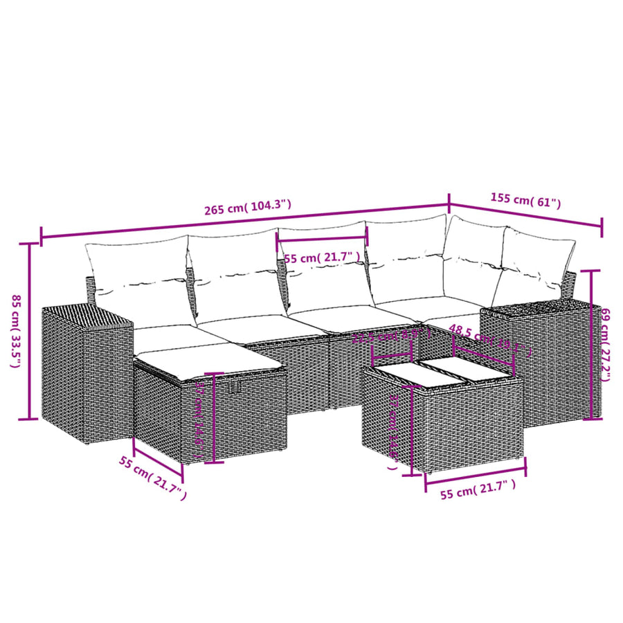7-Delige Loungeset Met Kussens Poly Rattan Zwart
