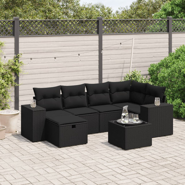 7-Delige Loungeset Met Kussens Poly Rattan Zwart