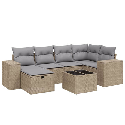 7-Delige Loungeset Met Kussens Poly Rattan Gemengd Beige