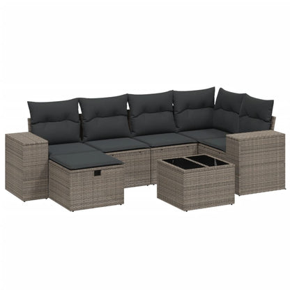 7-delige Loungeset met kussens poly rattan lichtgrijs