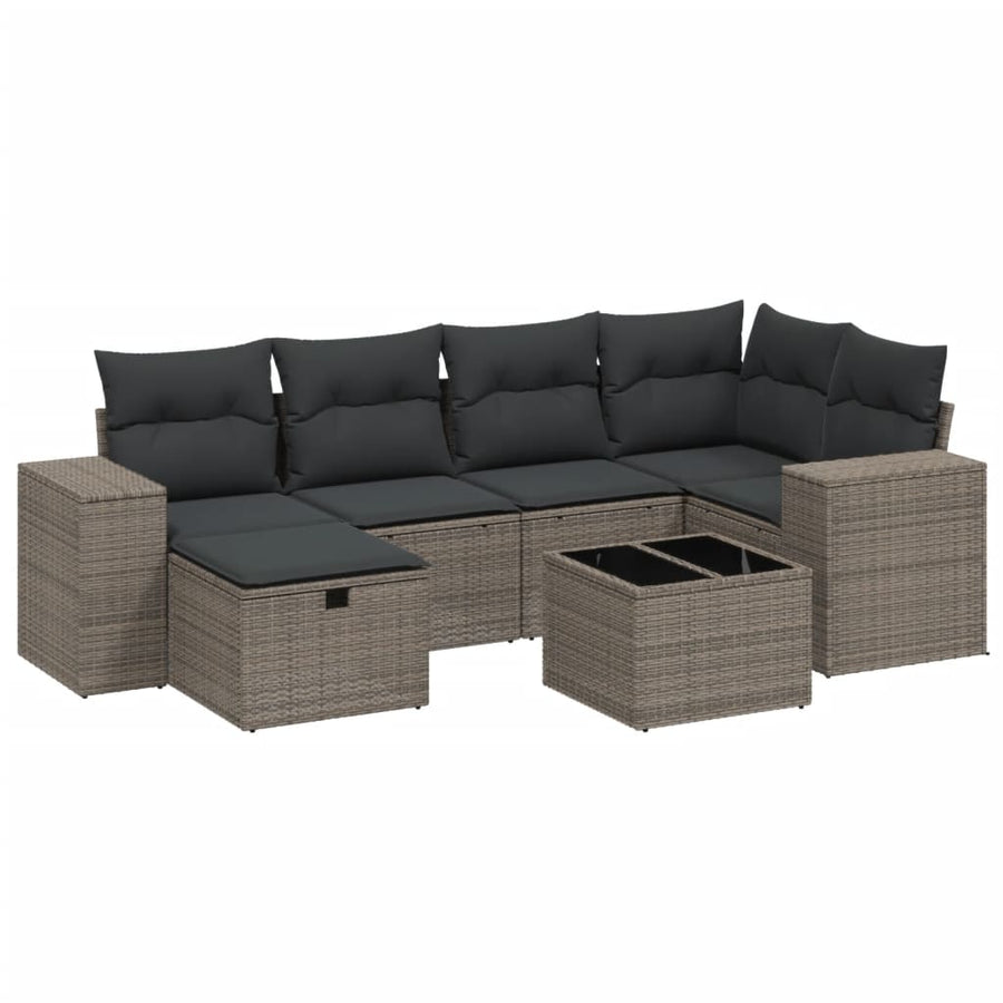 7-delige Loungeset met kussens poly rattan lichtgrijs