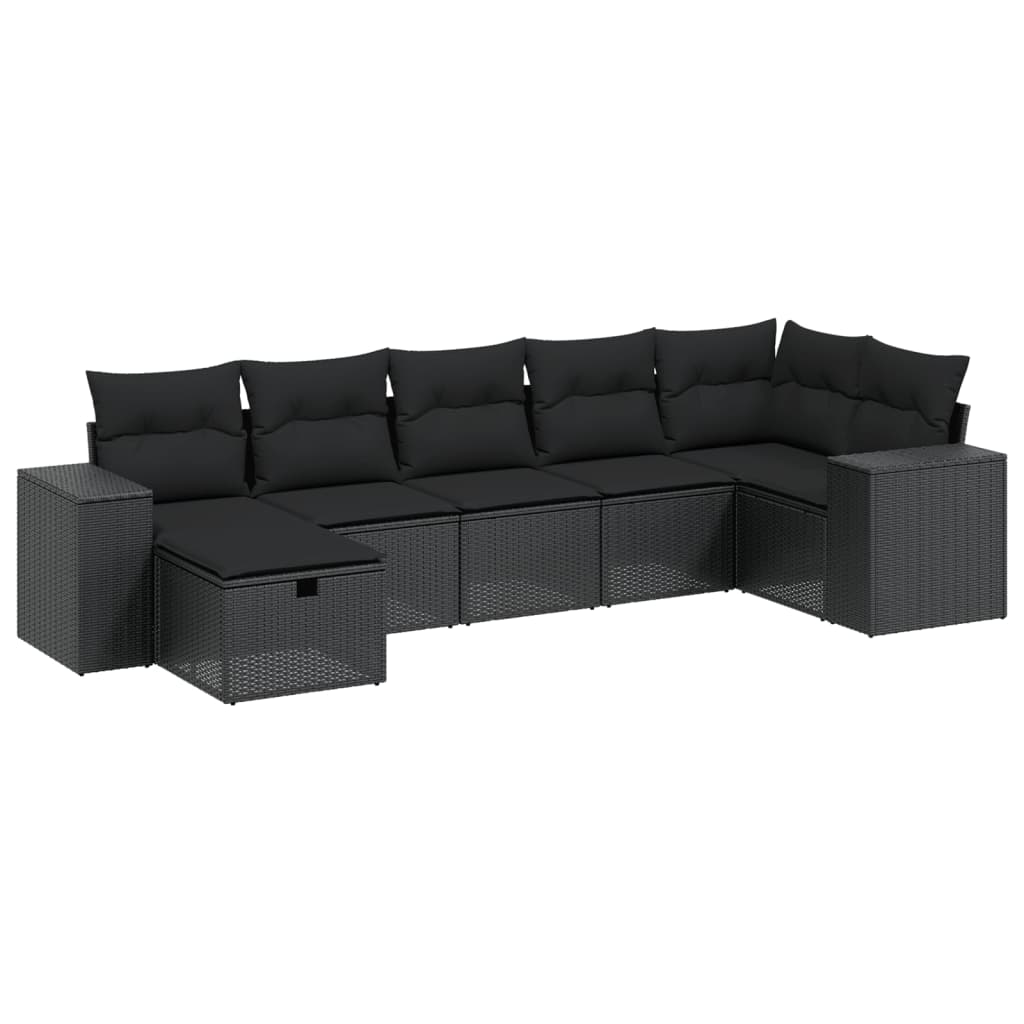 7-Delige Loungeset Met Kussens Poly Rattan Zwart