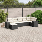 7-delige Loungeset met kussens poly rattan zwart