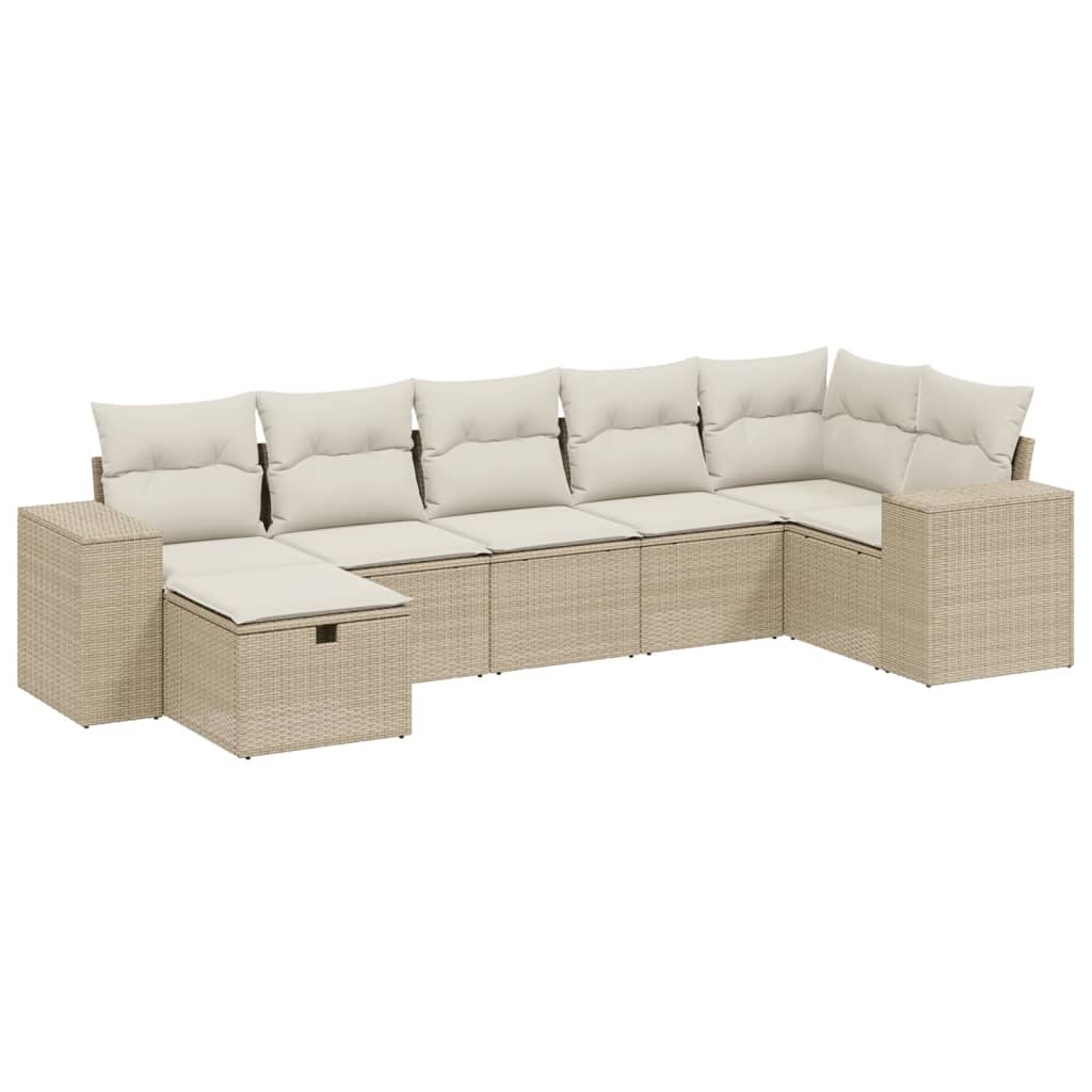 7-Delige Loungeset Met Kussens Poly Rattan Beige