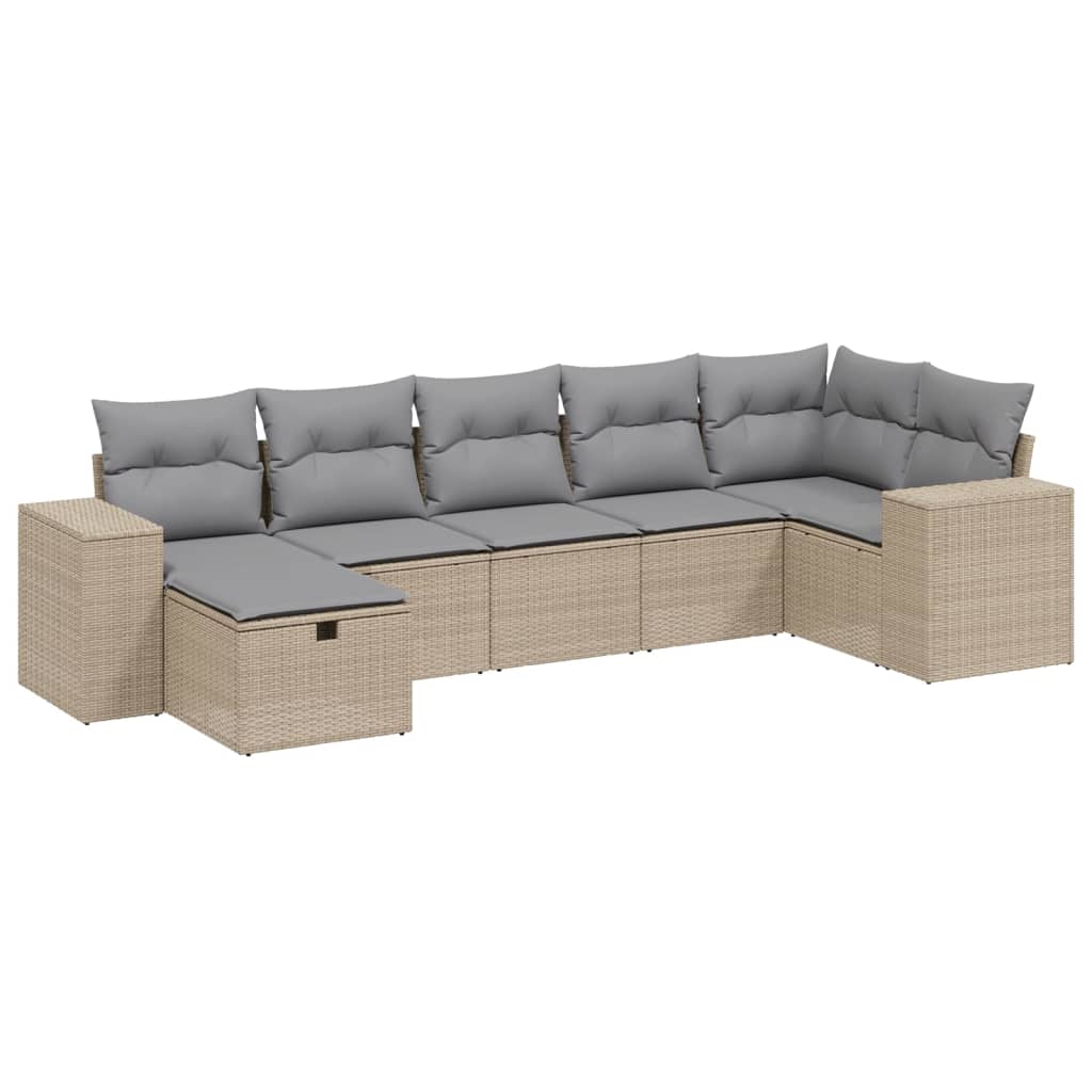 7-Delige Loungeset Met Kussens Poly Rattan Gemengd Beige