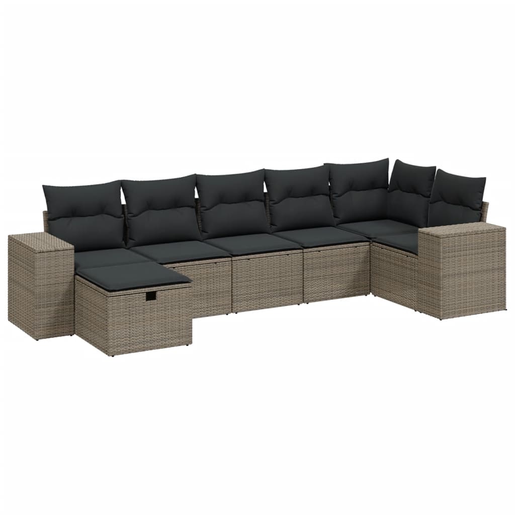 7-delige Loungeset met kussens poly rattan lichtgrijs