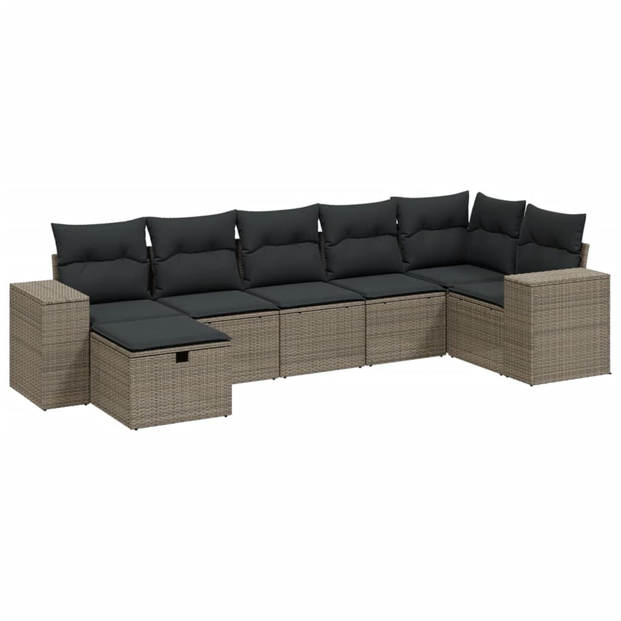 7-delige Loungeset met kussens poly rattan lichtgrijs