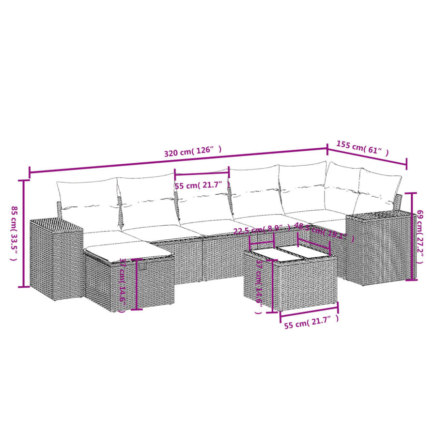 8-Delige Loungeset Met Kussens Poly Rattan Zwart