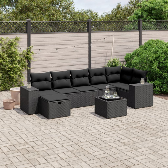 8-Delige Loungeset Met Kussens Poly Rattan Zwart