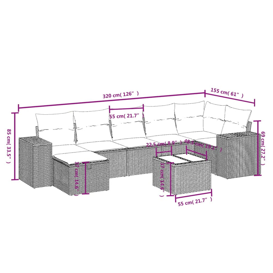 8-Delige Loungeset Met Kussens Poly Rattan Zwart