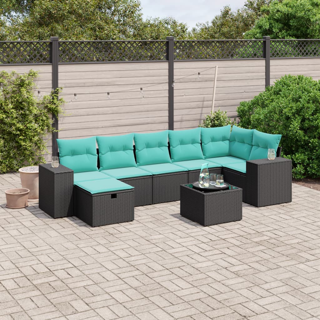 8-Delige Loungeset Met Kussens Poly Rattan Zwart
