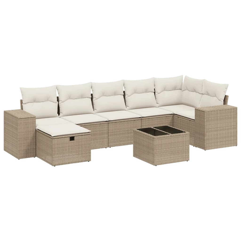 8-Delige Loungeset Met Kussens Poly Rattan Beige