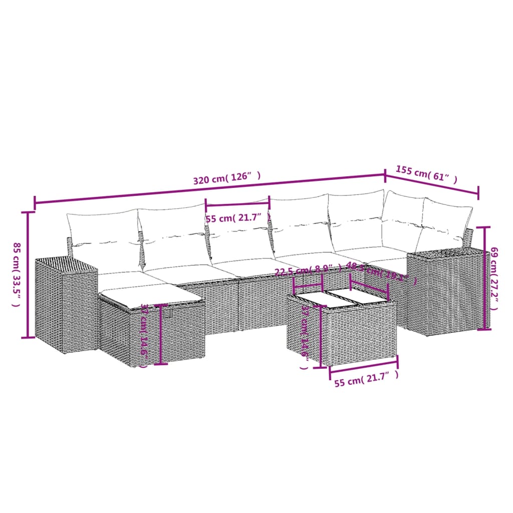 8-Delige Loungeset Met Kussens Poly Rattan Beige