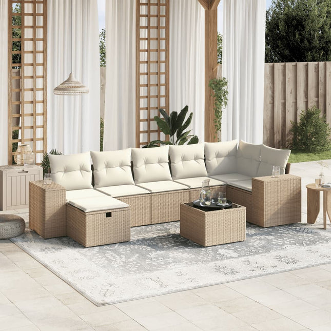 8-Delige Loungeset Met Kussens Poly Rattan Beige