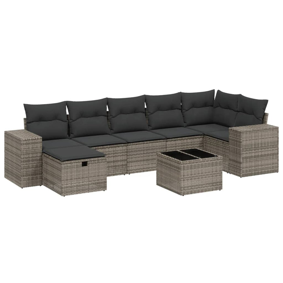 8-Delige Loungeset Met Kussens Poly Rattan Grijs