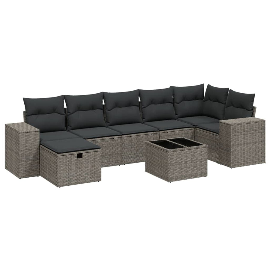 8-delige Loungeset met kussens poly rattan lichtgrijs