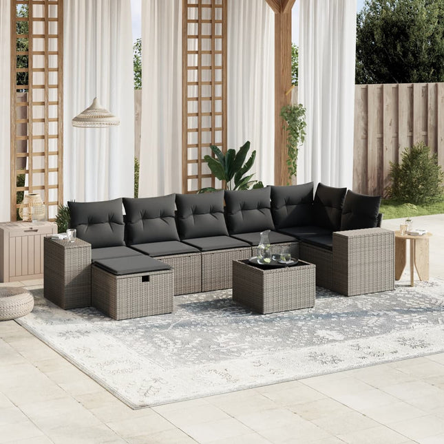 8-delige Loungeset met kussens poly rattan lichtgrijs