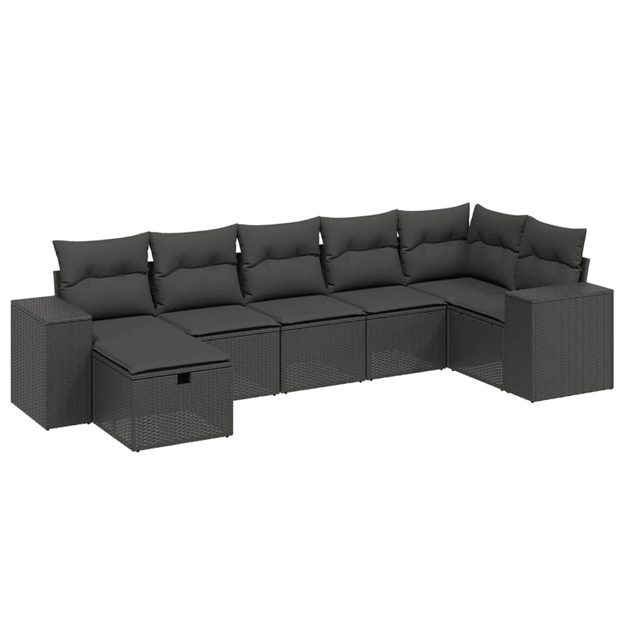 7-Delige Loungeset Met Kussens Poly Rattan Zwart
