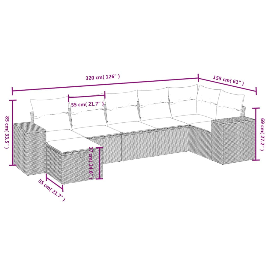 7-Delige Loungeset Met Kussens Poly Rattan Zwart