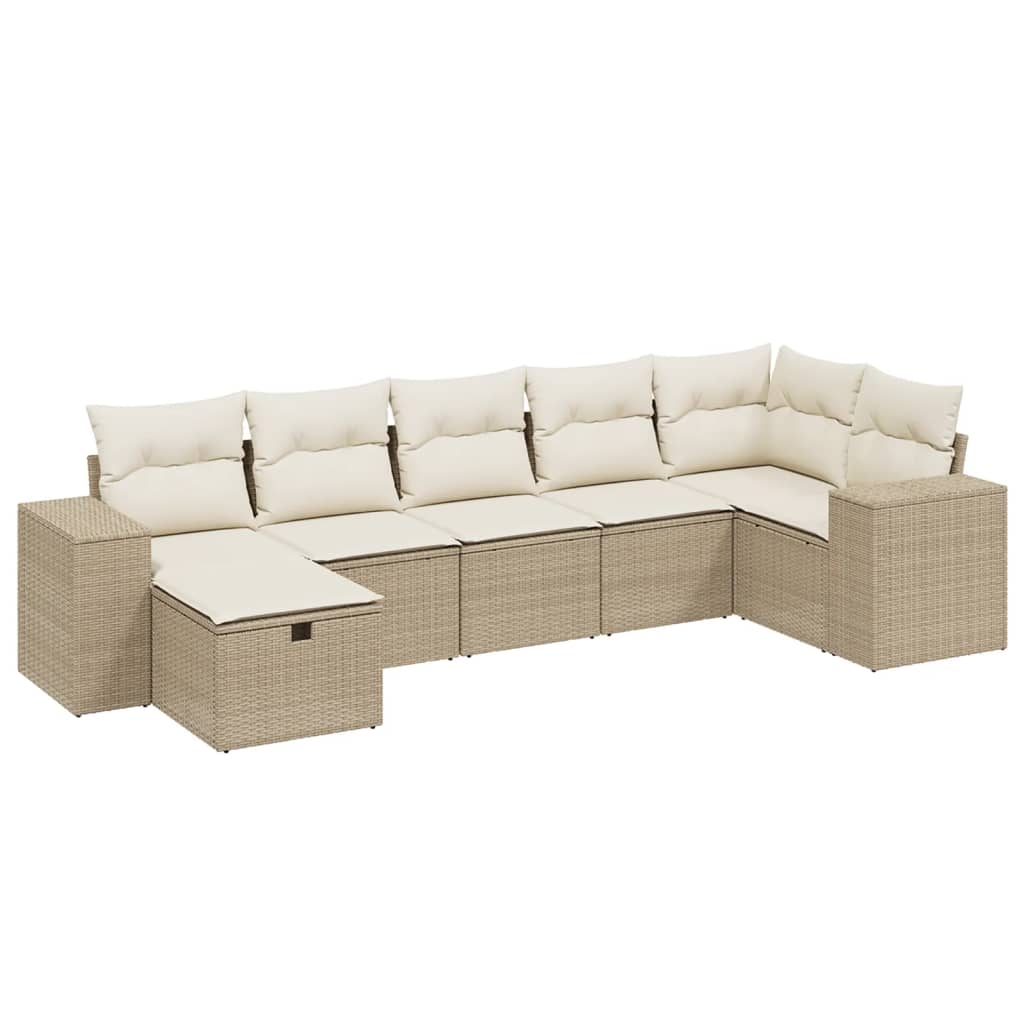 7-Delige Loungeset Met Kussens Poly Rattan Beige