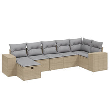 7-Delige Loungeset Met Kussens Poly Rattan Gemengd Beige