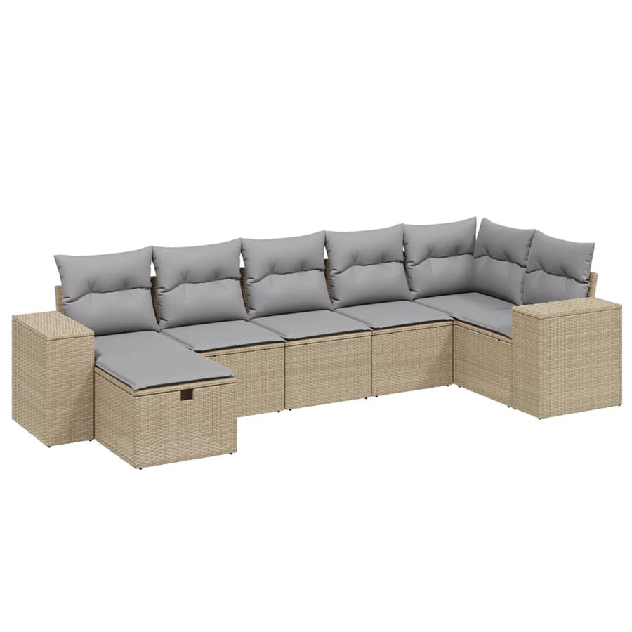 7-Delige Loungeset Met Kussens Poly Rattan Gemengd Beige