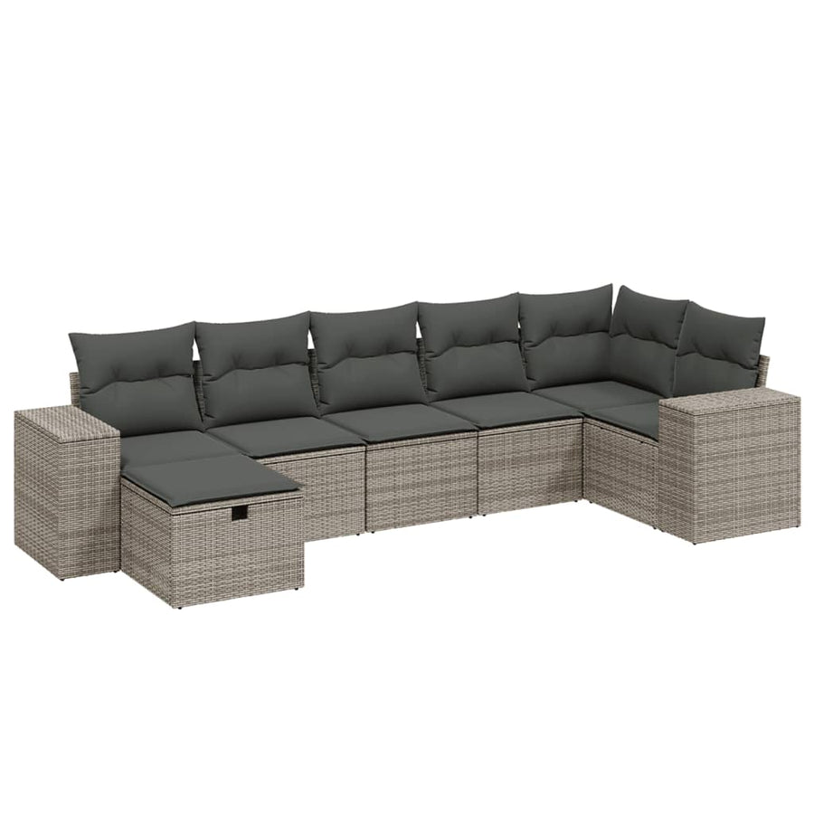 7-Delige Loungeset Met Kussens Poly Rattan Grijs