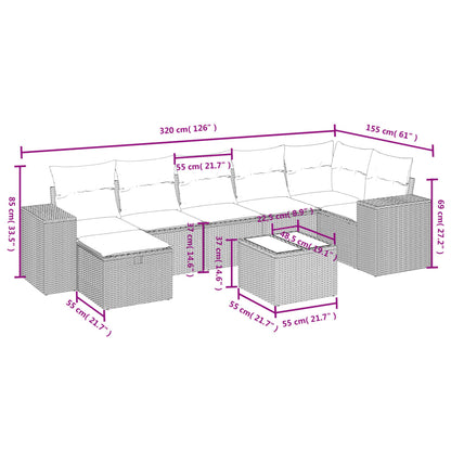 8-Delige Loungeset Met Kussens Poly Rattan Zwart