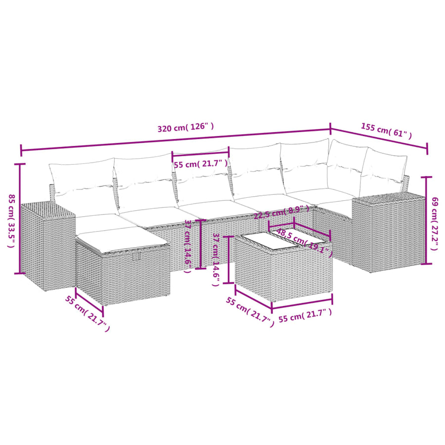 8-Delige Loungeset Met Kussens Poly Rattan Zwart