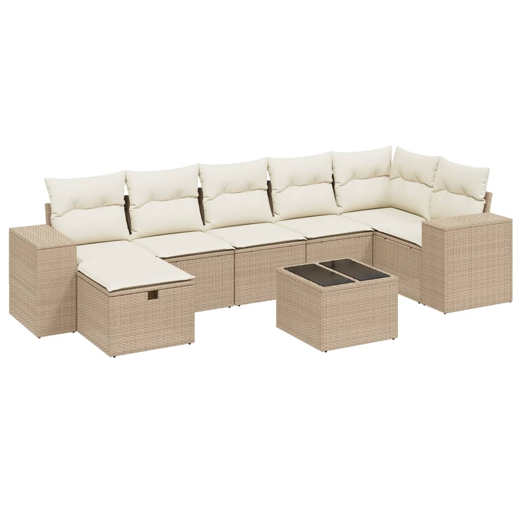 8-Delige Loungeset Met Kussens Poly Rattan Beige