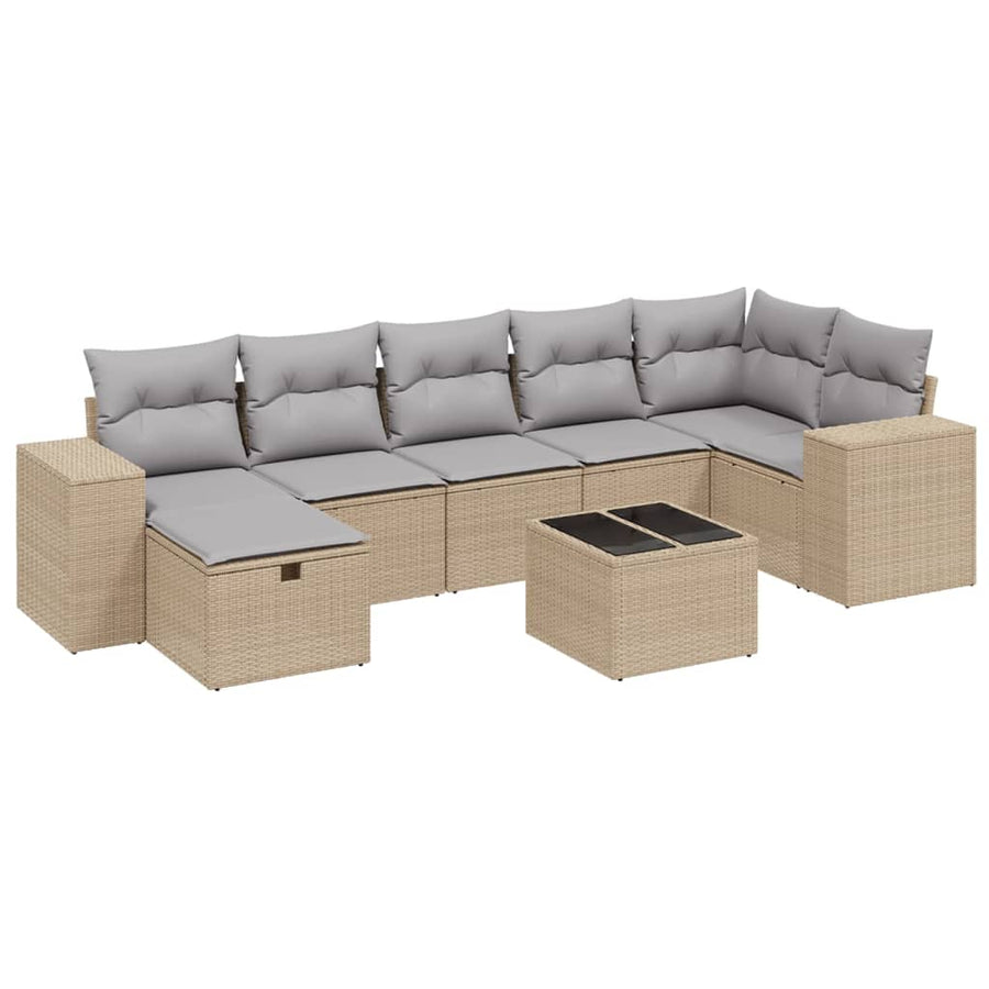 8-Delige Loungeset Met Kussens Poly Rattan Gemengd Beige