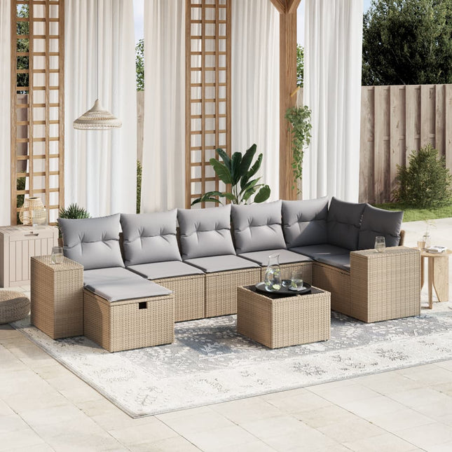 8-Delige Loungeset Met Kussens Poly Rattan Gemengd Beige