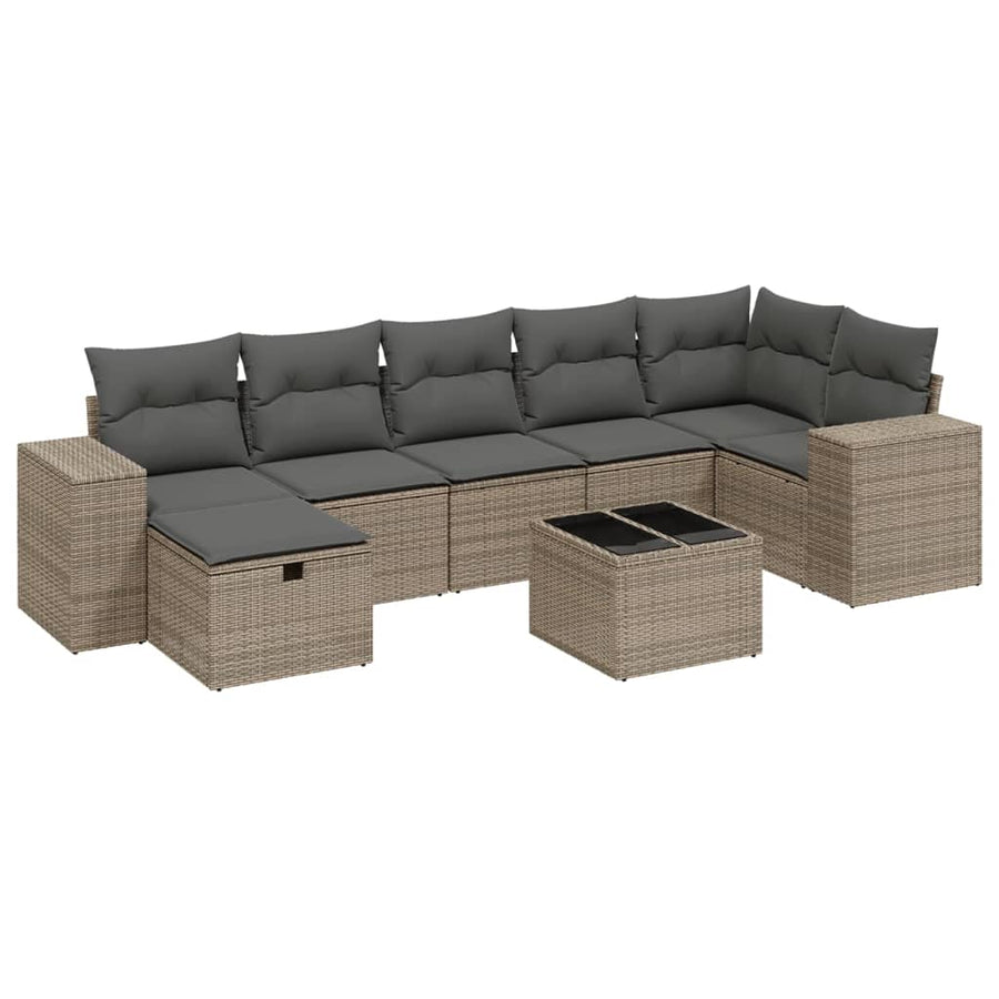 8-Delige Loungeset Met Kussens Poly Rattan Grijs