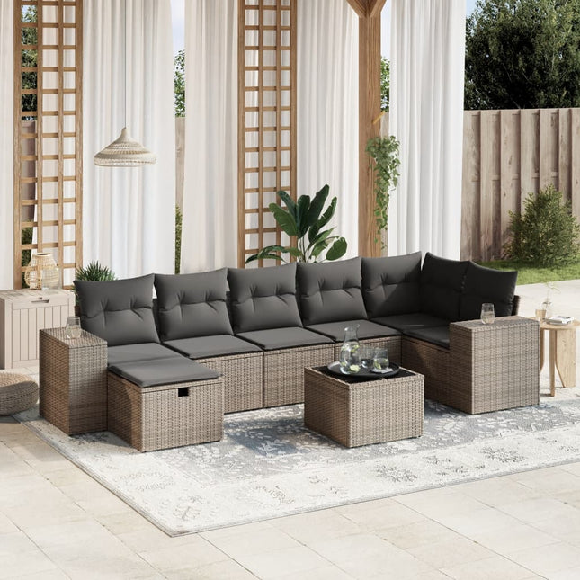 8-Delige Loungeset Met Kussens Poly Rattan Grijs