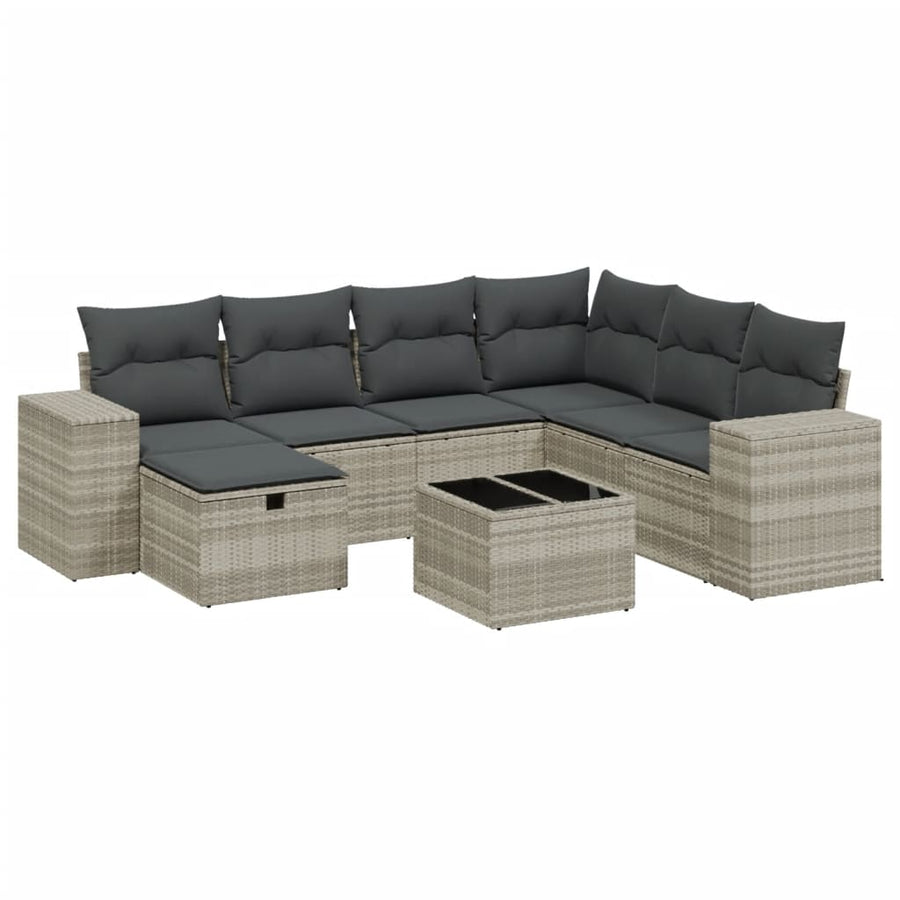8-delige Loungeset met kussens poly rattan lichtgrijs