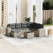 Loungeset 8-delig poly rattan lichtgrijs