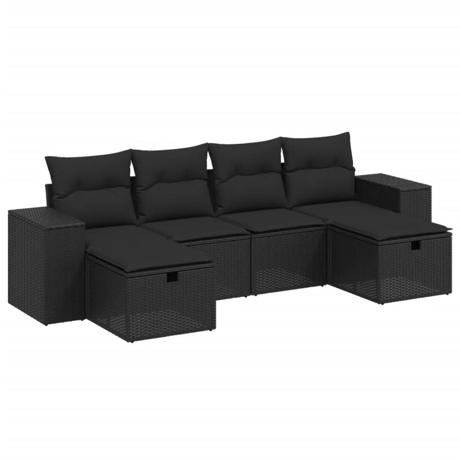 6-Delige Loungeset Met Kussens Poly Rattan Zwart