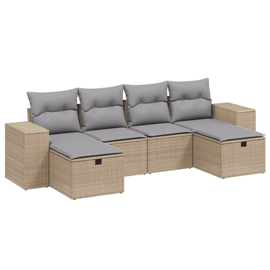 6-Delige Loungeset Met Kussens Poly Rattan Gemengd Beige